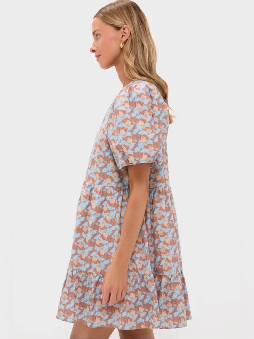 Hyacinth House Tuckernuck Floral Puff Sleeve Tiered Mini Dress S NWT
